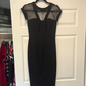 Maggy London - The Illusion Dress - Black Sheath Midi with Cap Sleeves